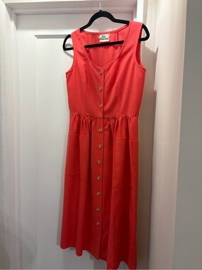 Sleeveless Coral Button-Front Dress